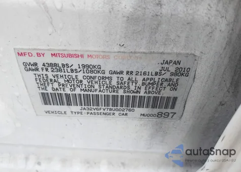 2011 Mitsubishi Lancer Ralliart from USA, damaged, VIN JA32V6FV7BU002760